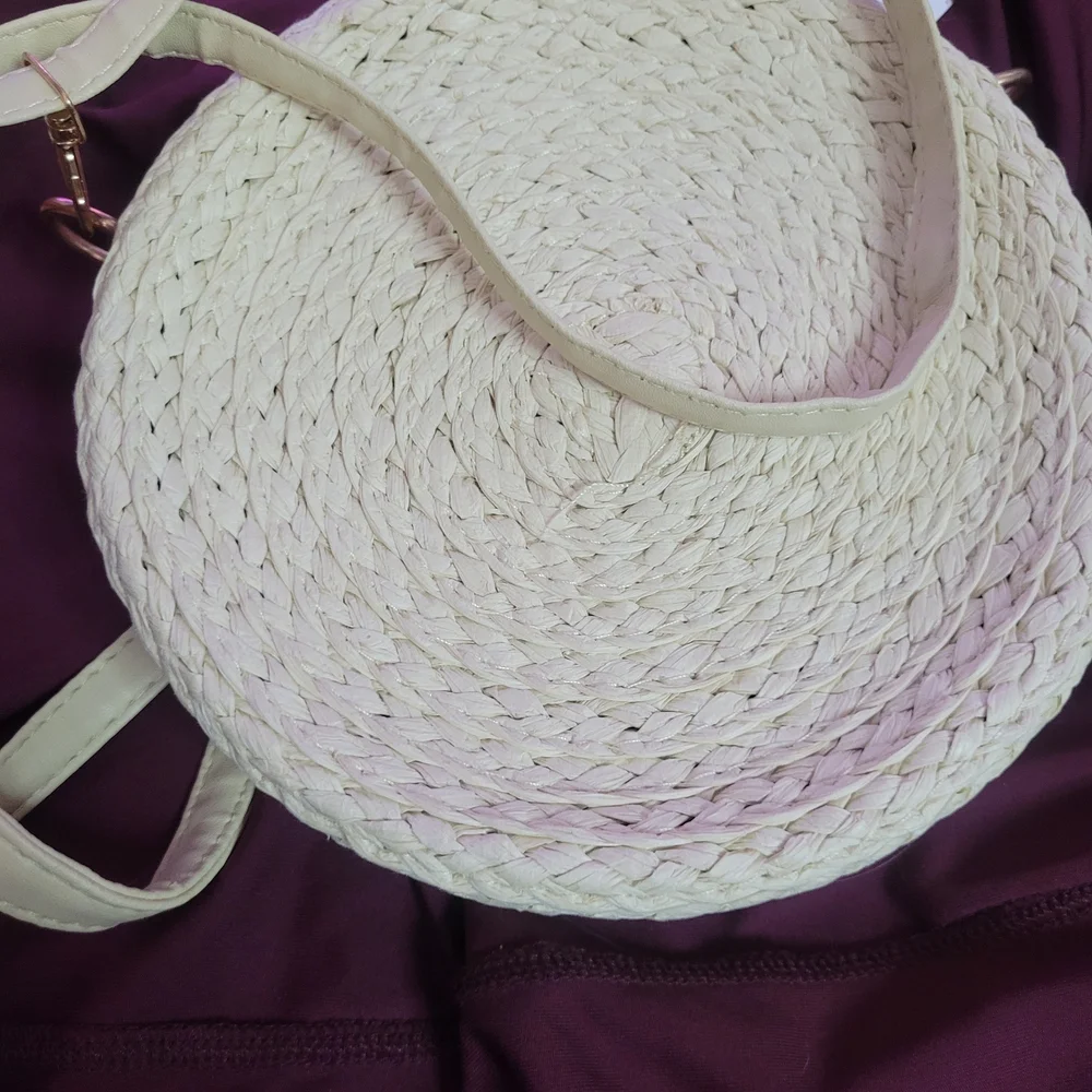 Nwt Round Cream Woven Bag with Fruit Accents
